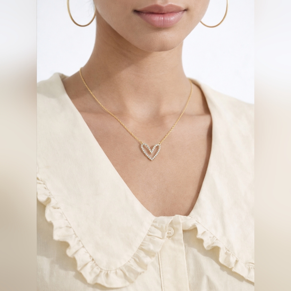 Charlotte & Lexi CZ Open Heart Gold Tone Necklace